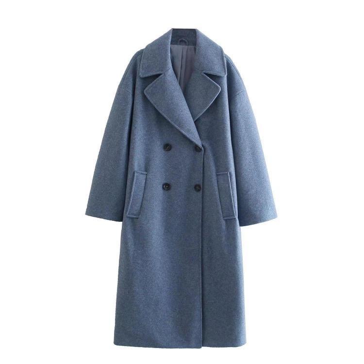 Elegant Warm Women Long Woolen Overcoat Thick Long Sleeve Solid Color Coat