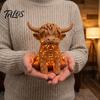 Decorative Table Lamp Highland Cow Tea Light Candle Holder, 3D Printed Figurine with LED Unique Home Accents Light, Warm Tabletop Decor for