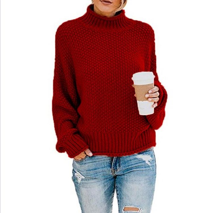 2025 Autumn/Winter Roll Neck Batwing Sleeve Chunky Knit Sweater for Women - Bestseller Knitted Top