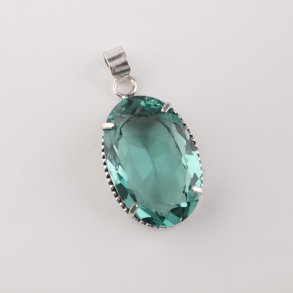 Himmelblauer Apatit Edelstein Silberanhänger 1,75", 925 Sterlingsilber Handgefertigter Schmuck, Partywear Anhänger Geschenk für Frauen PP-63-9