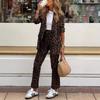 2024 Leopard Print Women's Autumn Winter Fashion Cardigan Jacket and Trousers Set