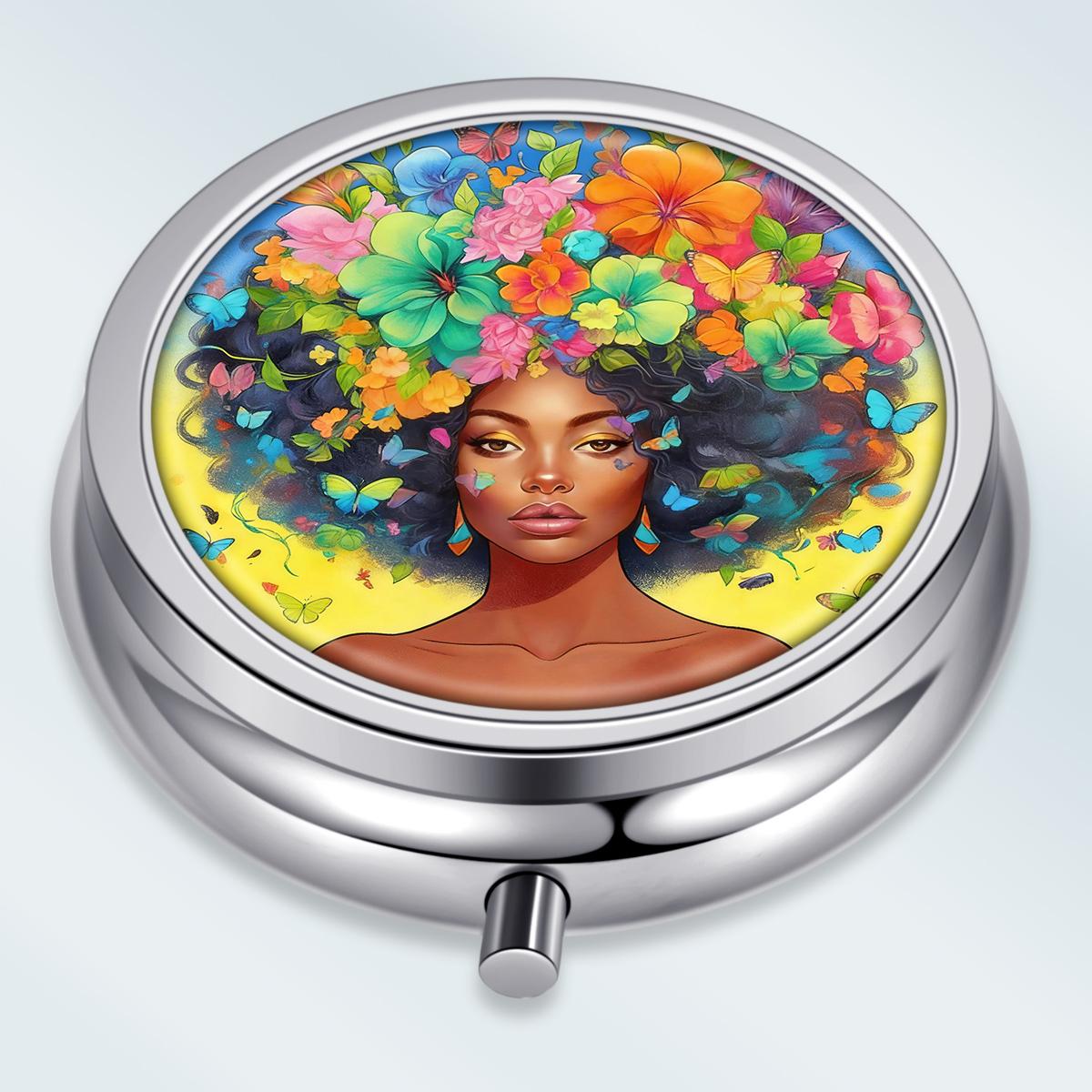 

Portable Pill Box with 3 Compartments, Mini Metal Medicine Organizer Case, Cute Printed Pill Container for Vitamins, Pills, Jewelry, Travel, Daily Use разноцветный