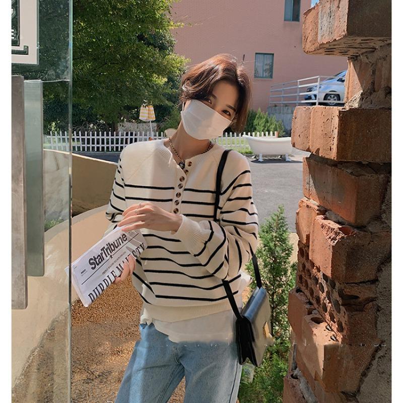 Fashion Striped Loose Women's Sweaters, Spring and Autumn Women's Knitwear Design Sense Niche Tops 6439#