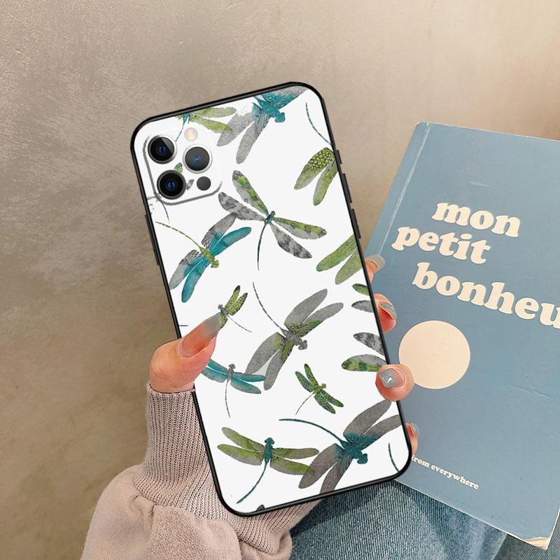Floral Colorful Dragonfly Case For iPhone 17 Air 14 16 15 11 12 13 Pro Max 12 mini XR 15 16 Plus 16e Back Cover Shell