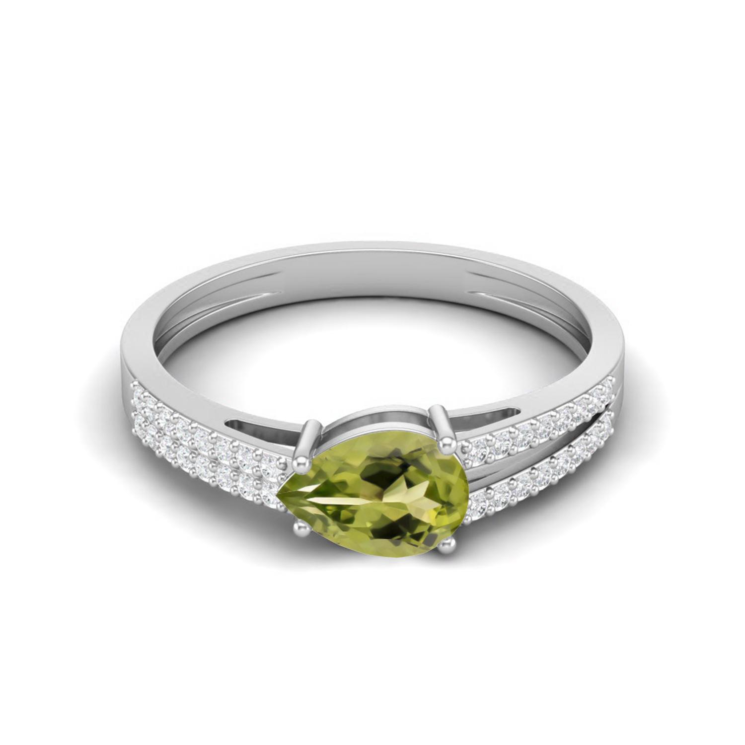 7X5MM Pear Peridot 925 Sterling Silver Split Shank Women Engagement Ring 10 белый