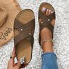 2024 Plus Size Casual Round Toe Cross Strap Hollow High Heel Women's Wedge Slippers