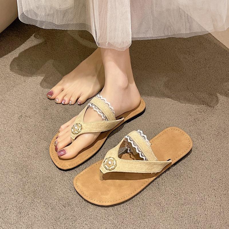 Mode Rétro explosif tongs plates pour femmes été porter nouveau bout rond entre-doigt semelle souple antidérapante cool mopping