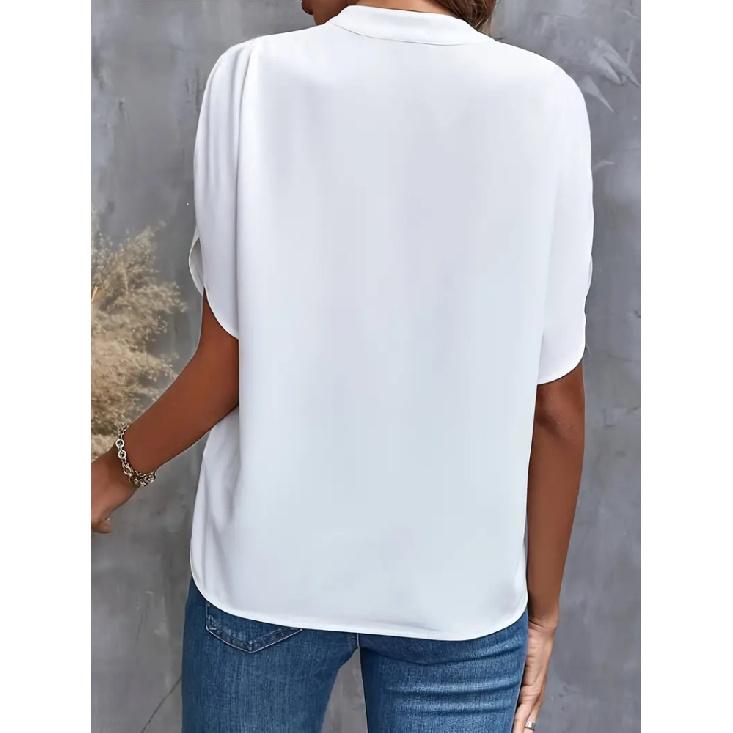 Summer Tops For Women Blouse Fashion Short Sleeve Solid V Neck Loose Shirts And Blouses Elegant Laies White Tops