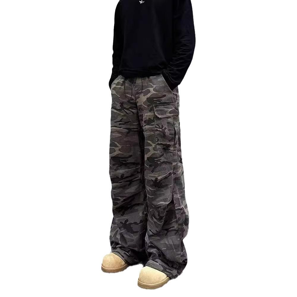 Camouflage Tooling Logging Pants Ins Men's American Retro High Street Slim-fitting Slim-fitting and Slim Straight-leg Pants Jeans