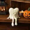 Desktop Halloween Decorations 3D Printed Heart-Shaped Ghost Figurine with Movable Joints, Sitting Dangling Leg Home Decor Statue, Matte White