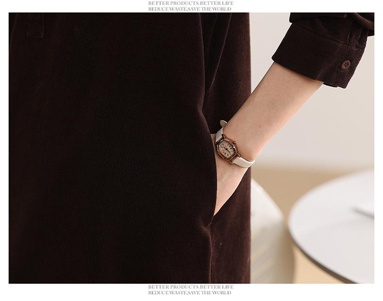 Women's Spring/Autumn Corduroy Long Sleeve Shirt Dress - Slimming, Age-Reducing Fit