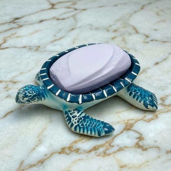 Turtle Soap Box, with Drainable Design, Resin Tortoise Soap Dish, Durable Decorative Soap Saver for Bathroom Kitchen Countertop