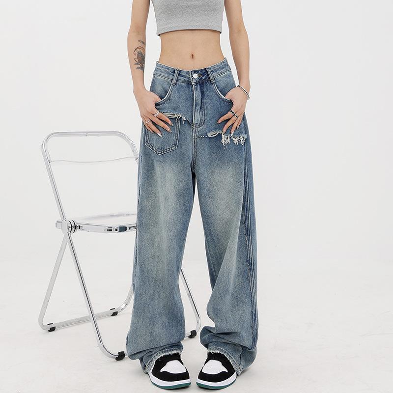 High Waist Straight Jeans Damen Locker Lässig Denim Hose Tägliche Straßenhose