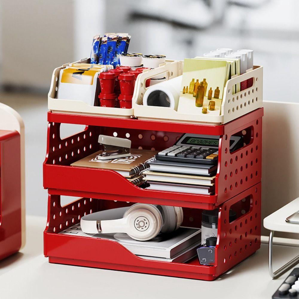 Perforated Board Foldable Storage Baskets Dopamine Folding Storage Crate Desktop Bookshelf  Home