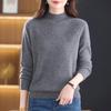 Women's Wool Embroidered Half-High Neck Knit Top - Slimming, Loose-Fit, Solid Color for Autumn/Winter.