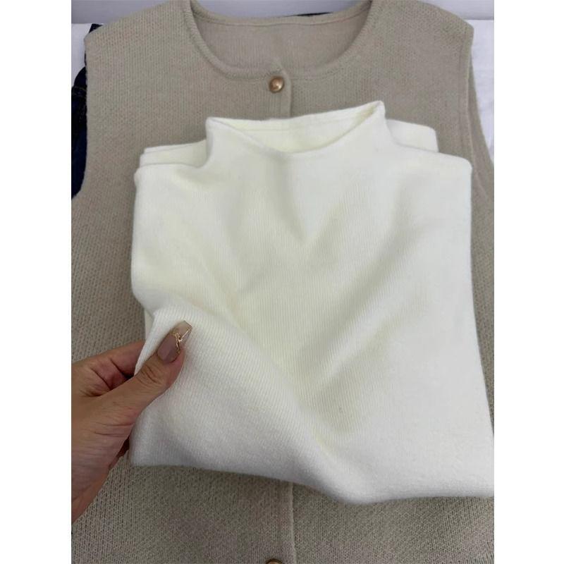 2024 Slimming Grape Purple Semi-Turtleneck Long-Sleeve Knit Top