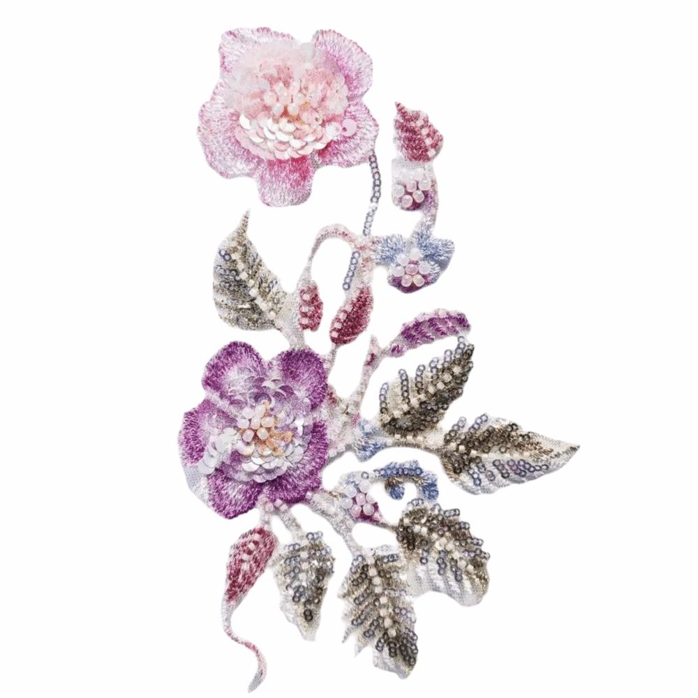Large Flower Embroidery Lace Appliques Beaded Sequin Pearl Lace Applique Patches Cloth
