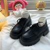 Black Platform Versatile Lace-up Small Leather Shoes for Women's 2025 Spring and Autumn New Retro British Style Loafer Single Shoes