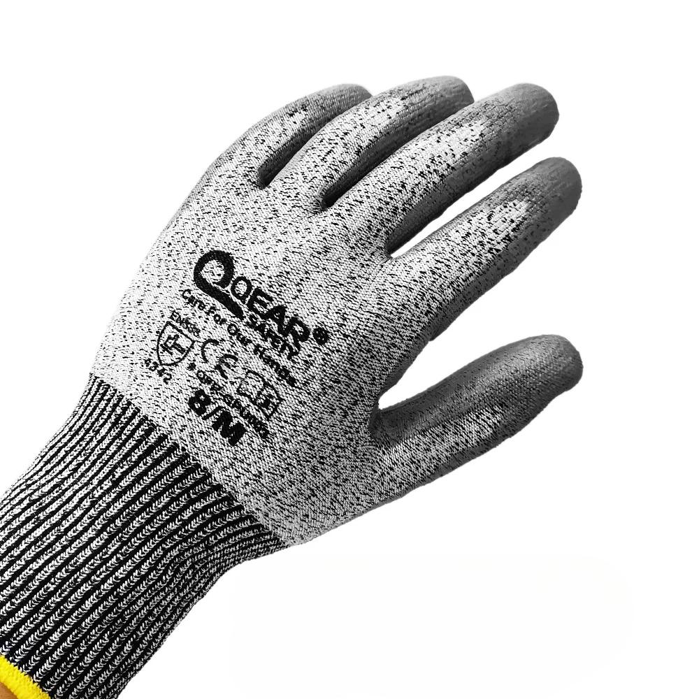 3 Paar QearSafety Schnittschutzhandschuhe Stufe 3 aus HPPE-Garn, dünn PU-handflächenbeschichtet, rutschfest, geschicklichkeitsleicht, für Montagearbeiten