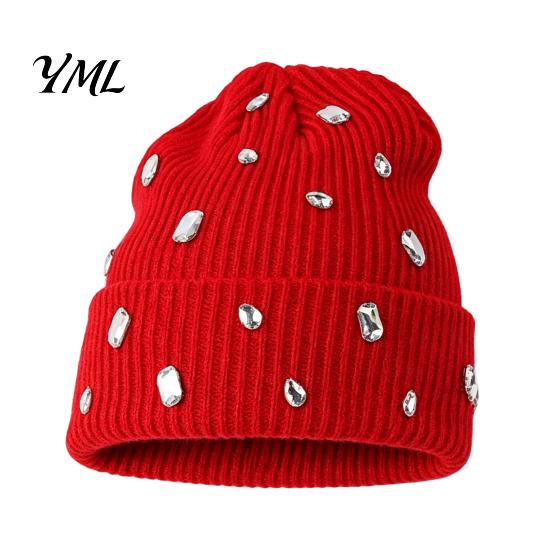 Täglicher Ausflug Warme Accessoires Bling Strass Strickmütze, Street Punk Strick Winter Stilvoll Kälteschutz Kopfbedeckung Beanie für Damen Herbst