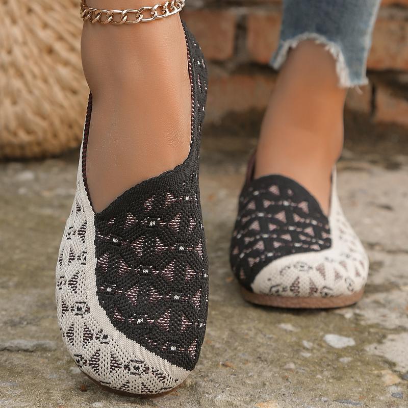 fashion New Women Round Toe Flat Shoes Solid Color Knitted Slip on Shoes Casual Breathable Ballet Flats Women Flat Shoes Loafers Women