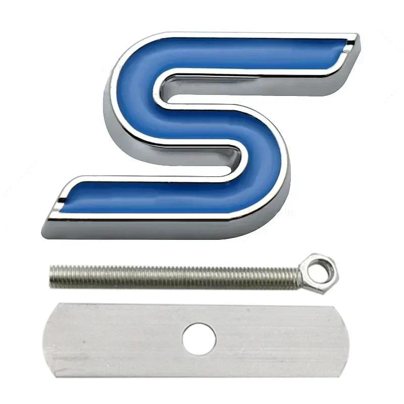 Hkwmg3 3D Metal S Logo Front Grille Emblem Badge Car Rear Trunk Stickers For Ford Focus Fiesta Escape Ecosport Kuga Mondeo Accessories