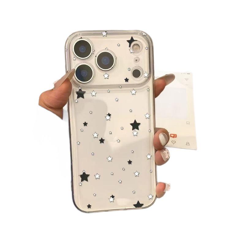 Starry Black & White Soft Transparent Phone Case for Apple iPhone 7/8 Plus, 11, 14, 15, 16, 17, and 17 Pro Max.