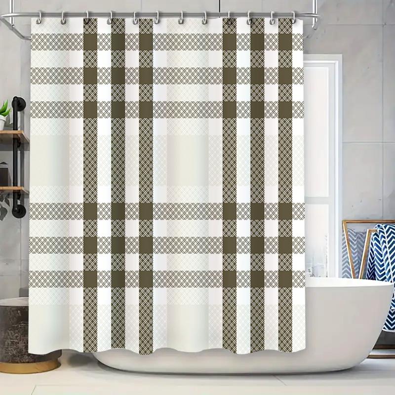 

Modern Plaid Shower Curtain Decorative Bath Mat Water-Resistant Polyester Fabric Waterproof Bathroom Accessories Decoration Set W60H190(CM)-1 Pcs