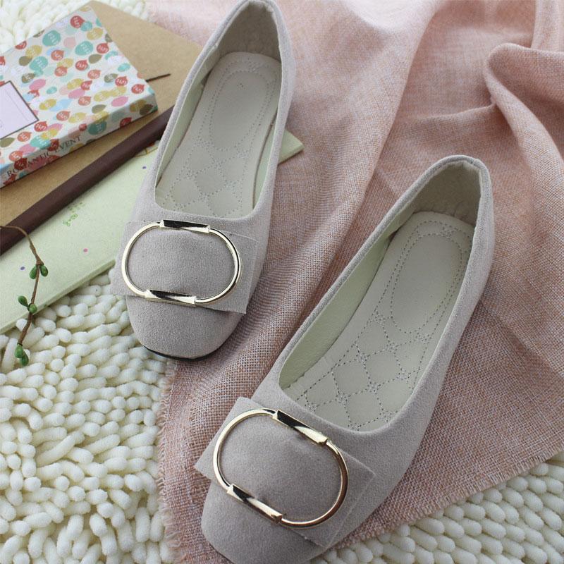 Nieuwe Mode Vierkante Neus Flock Dames Flats Lage Mond Instapper Lente Herfst Damesschoenen Metalen Ring Enkele Schoenen Vrouw WSH2443
