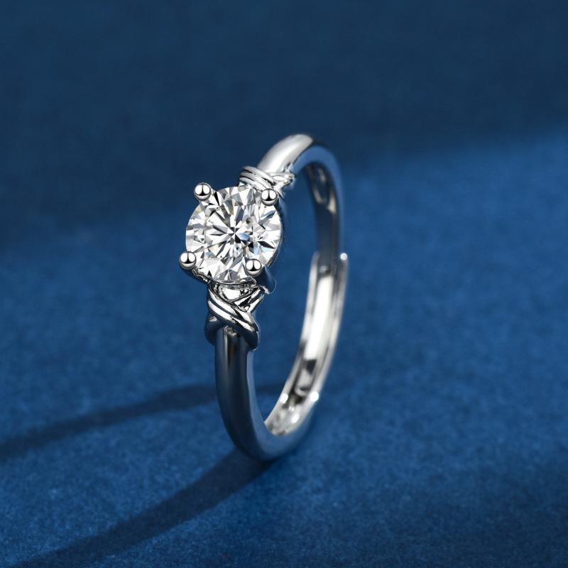Fashionable And Minimalist Four Claw Full Diamond Women'S Engagement Ring Silver Zircon Adjustable Women'S Ring