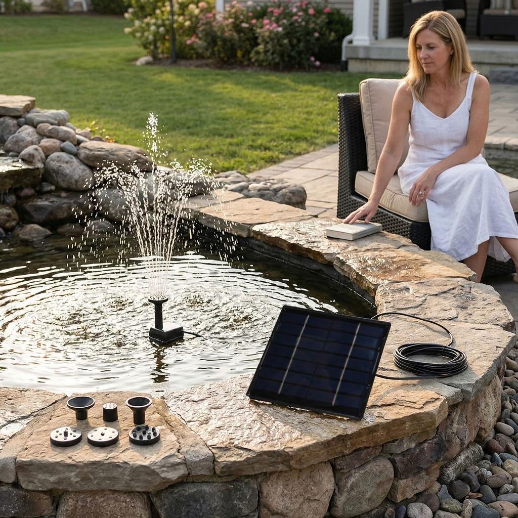 Solar Powered Water Fountain Pump with Multiple Nozzles Solar Fountain Pump Kit for Bird Bath Garden Fish Tank Pond Patio