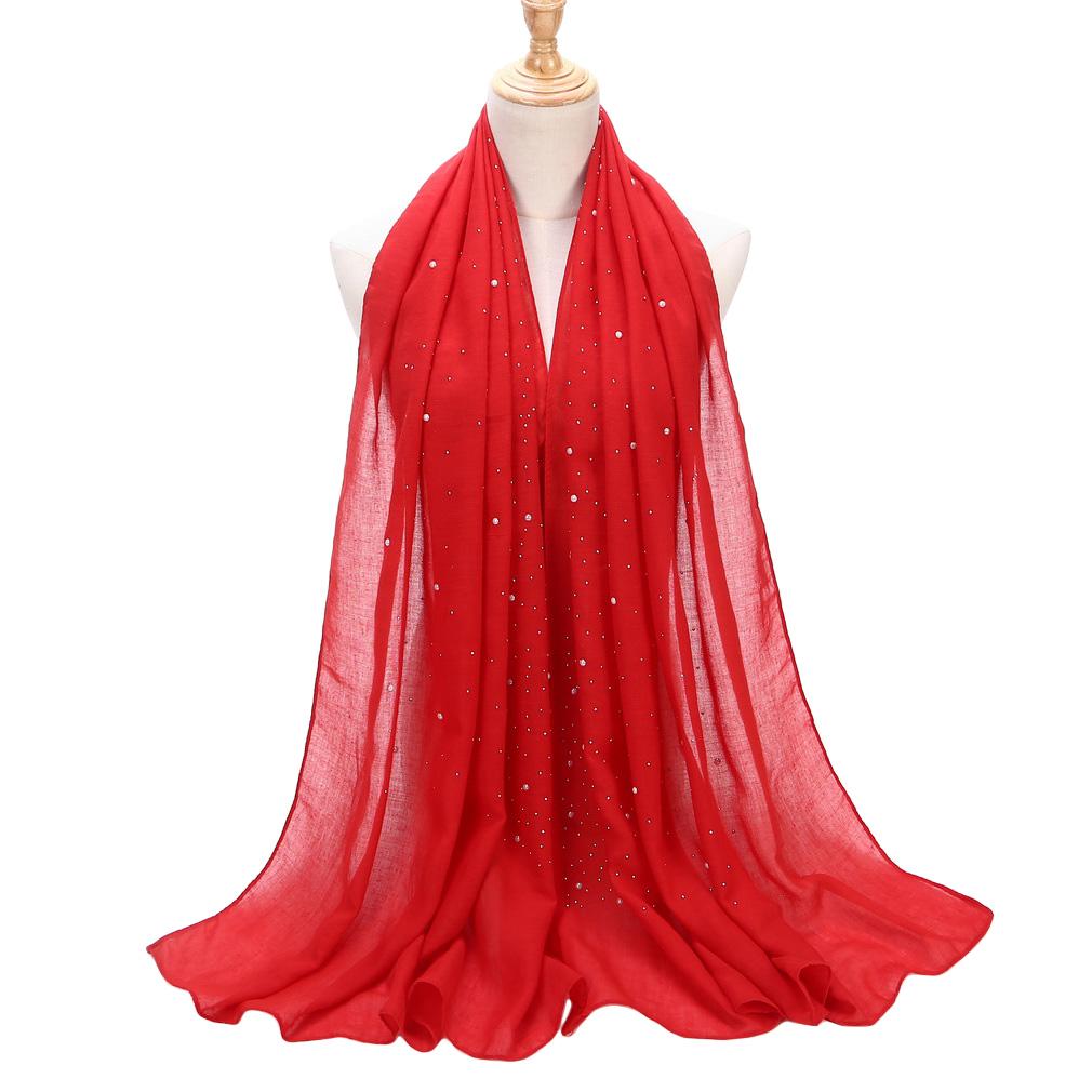 75x180cm Beads Pleated Hijab, Cotton Rayon Scarf Shawl