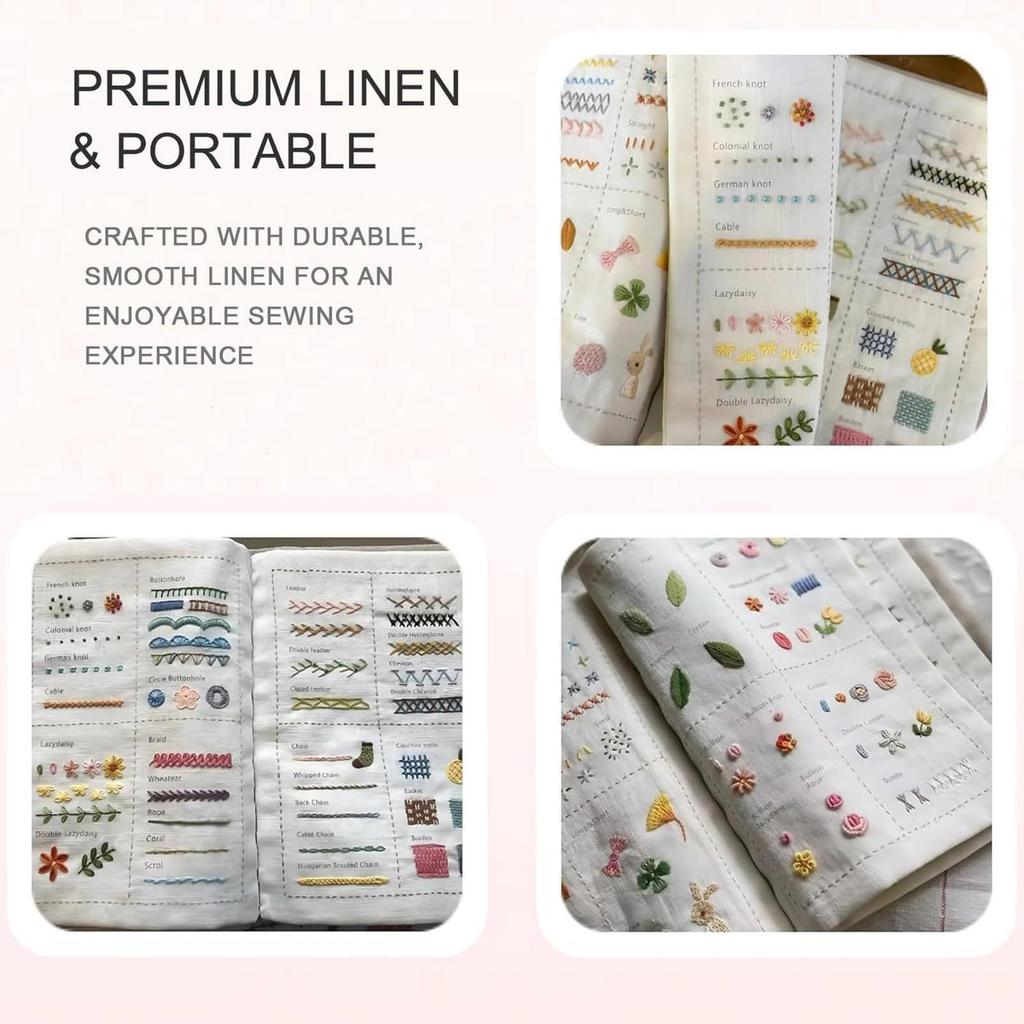 DIY Linen Fabric Stitching Book, Embroidery Stitching Book Set With Step-by-Step Tutorials, Sewing Tool Kit, 106 Unique Stitches