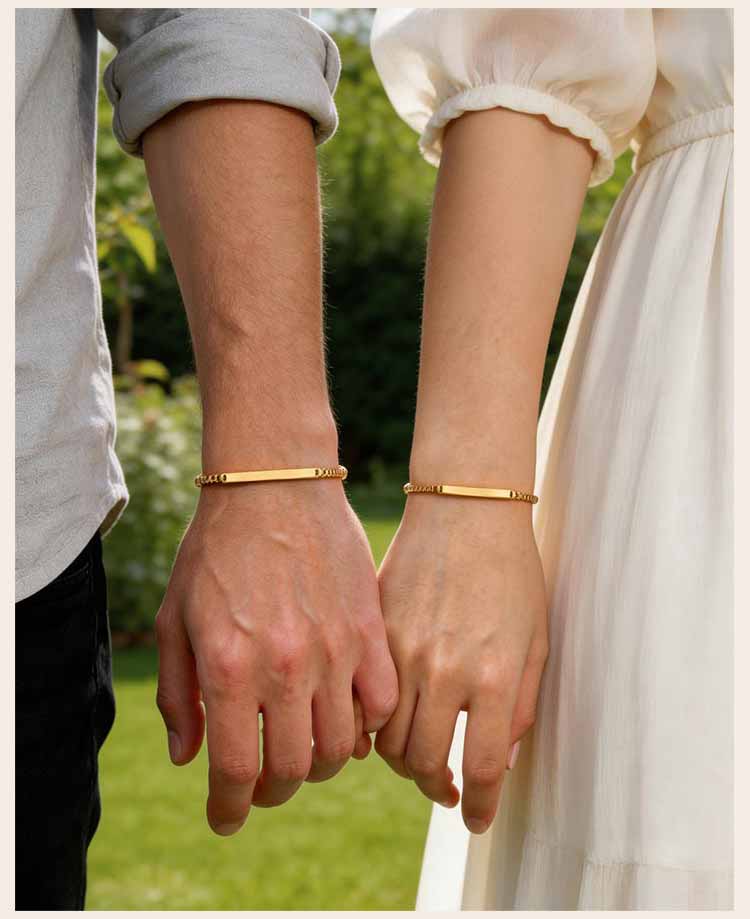 Set 2 pezzi Catena a maglia box in acciaio inossidabile Braccialetto di coppia con placca IDpersonalizzabile Gioielli per donne uomini Regalo di anniversario