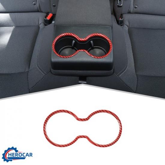 Red Carbon Fiber Rear Cup Holder Trim Ring Cover For Dodge Charger/300C 2010+