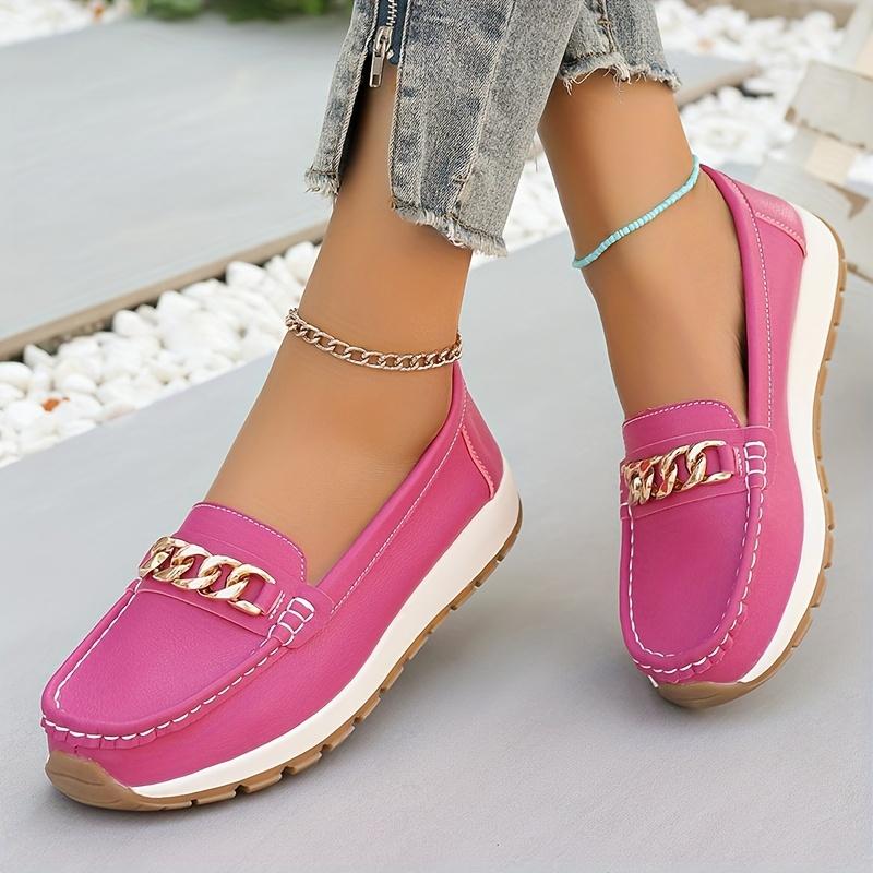 Plus Size Shoes 36-44 Casual Flat Loafers with Metal Buckles Women's Single Shoes Mom Shoes All-Season Loafers