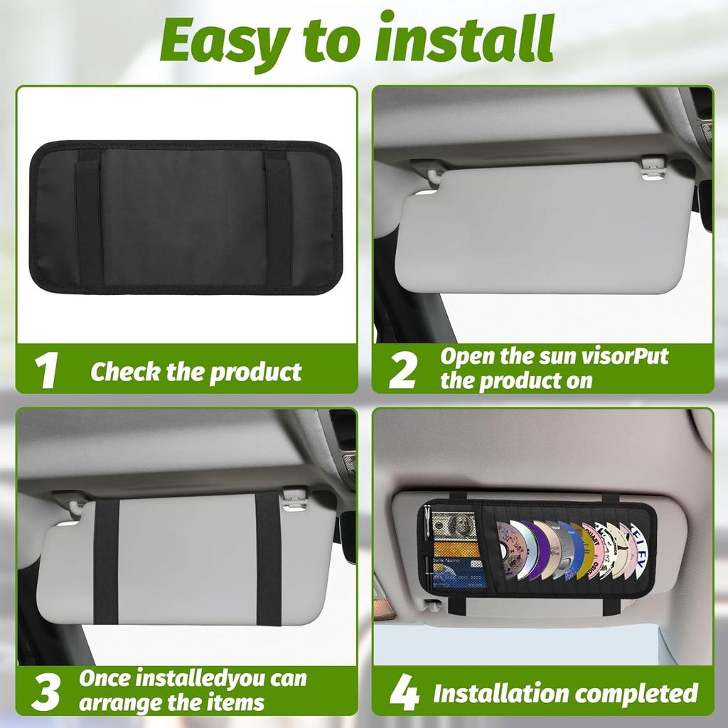 Car CD & DVD Holder - Large Capacity CD Visor Case, Vehicle Visor Storage Organizer With 12 Disc Sleeves, 1 Mesh Pocket 1 Pen Holder And & Elastic