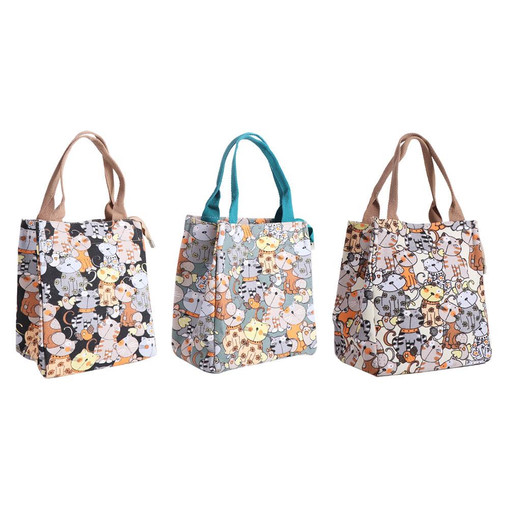 Cat Pattern Cartoon Lunch Bags Storage Bag Canvas Handbag Simple Portable Mommy Bag Streetwear