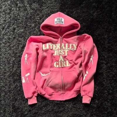 BeatStreet Y2K Hip Hop Hoodie Men Women Embroidery Letter Streetwear Loose Zip Up Cardigan Casual Pullover Sweatshirt Vintage Trend