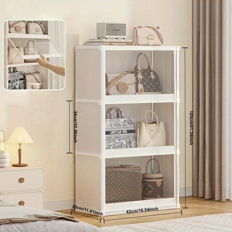 Clear Plastic Multi-Tier Storage Cabinet | Dustproof Floor-Standing Organizer with Transparent Shelves, Classic Style for Bedroom, Wardrobe, Office