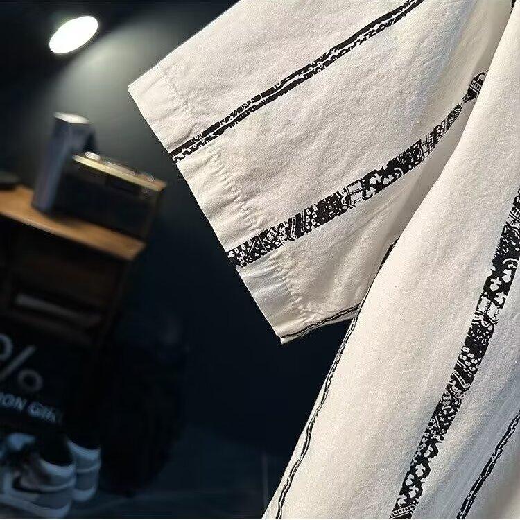 Spring Summer Men's Striped Top Cool Breathable Business Commuter Turn-down Collar Short Sleeve Shirt