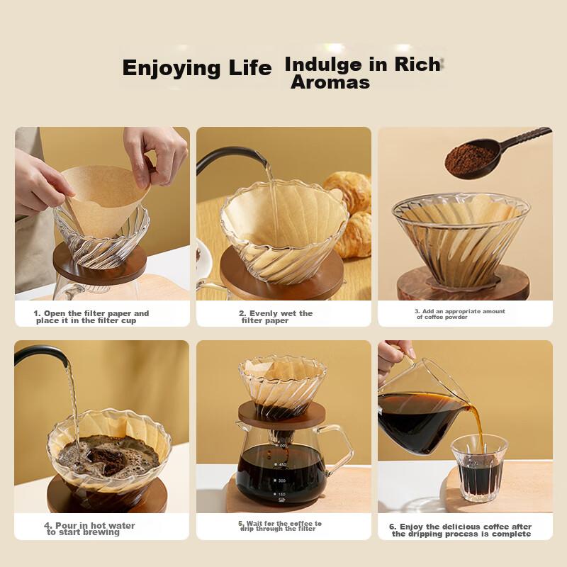 V60-02 Coffee Filter Paper, Pour-Over Fan-Shaped Funnel Original Color Filter Paper for 1-4 Servings Large Size [100 Pieces]