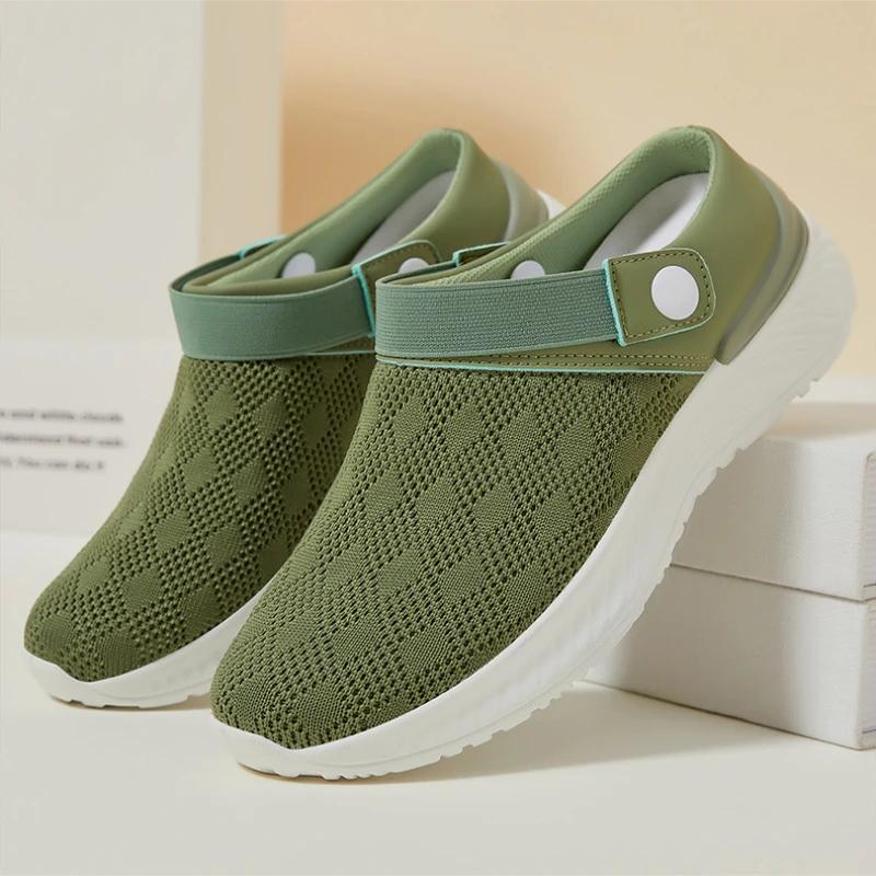 Fashion New 2024 Women Mesh Flat Shoes Half Slippers Thick Bottem Slip on Breathable Casual Sandals Plus Size Breathable Slides Slippers