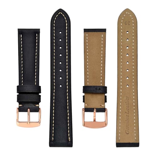 BISONSTRAP Replacement Watch Band, Genuine Suede Leather with Rose Gold Buckle and Spring Bars, 18mm, Black, for Men and Women
