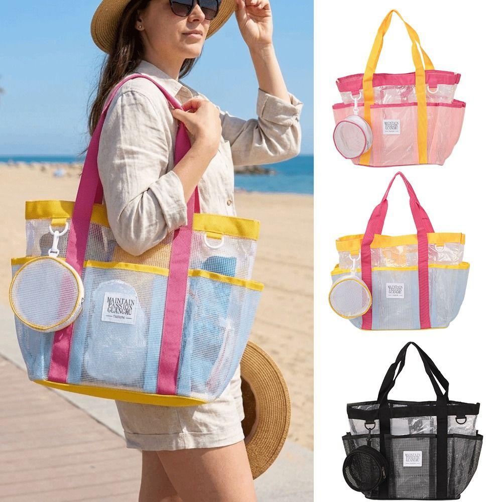Large Capacity Mesh Swim Bag Breathable Beach Storage Bag  Toiletries Essential Organizer