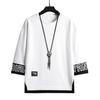 O-Neck 3/4 Sleeve Men Tops Letter Print Elastic Sweat Absorbing Breathable Hip Hop Style Fake Two Pieces T-shirt Streetwear