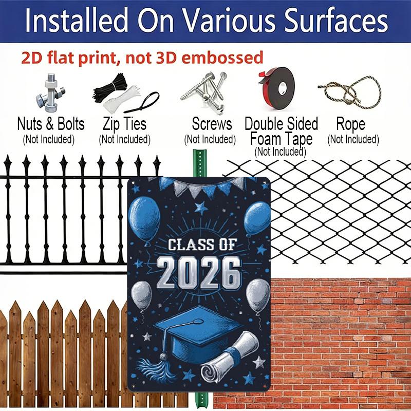 2D Flat Class of 2026 Graduation Design with Balloons and Cap Multi-functional Festive Yard Decoration Sign Wall Hanging Metal Sign Aluminium Sign