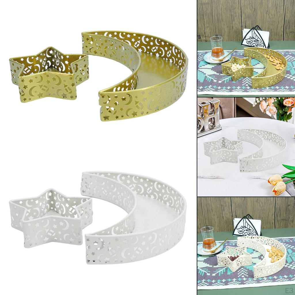 2 Stück Eid Mond Stern Speiseteller Tablett Obst Geschirr Tischdeko Mubarak Desserttabletts