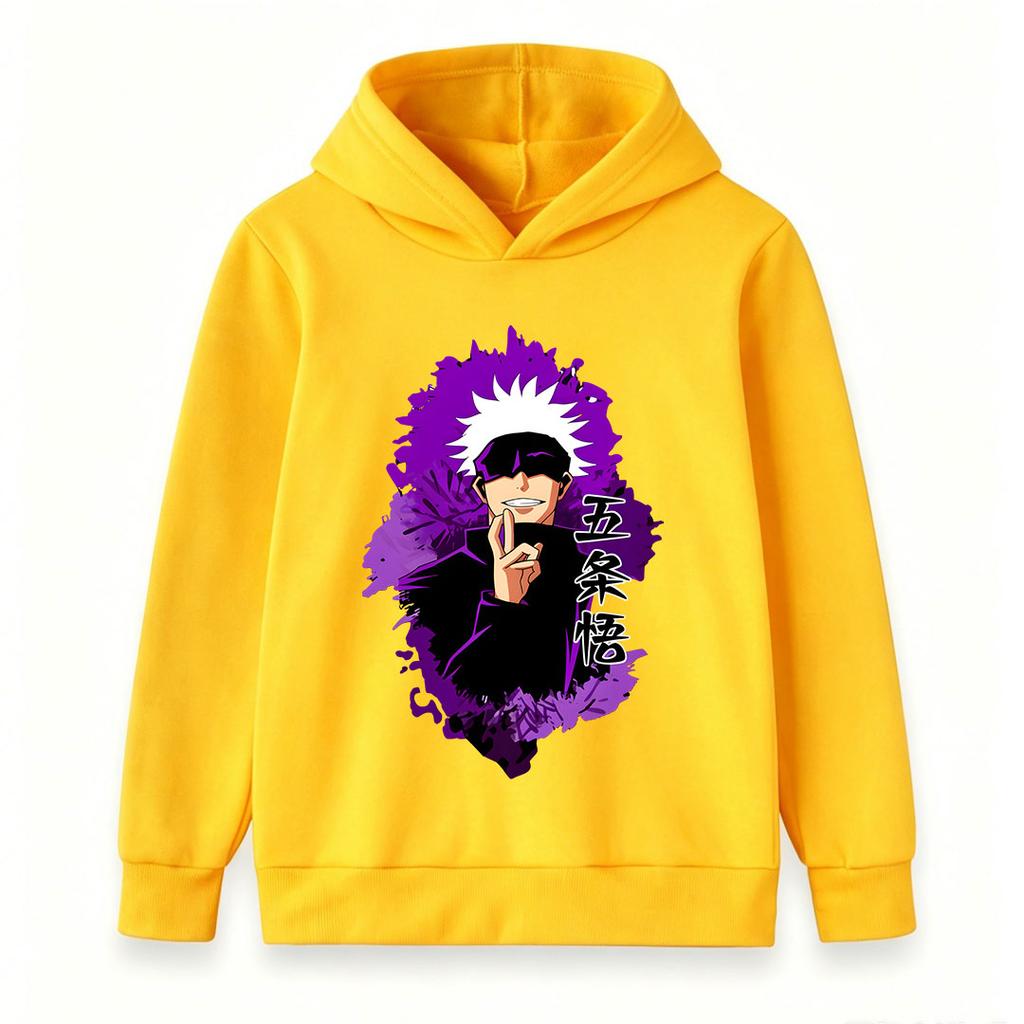 Kids Boys Girls Pullover Hoodie, Trendy Anime Character Printed Casual Hooded Sweatshirt with Purple Graphic, Comfortable Long Sleeve Top for Daily X