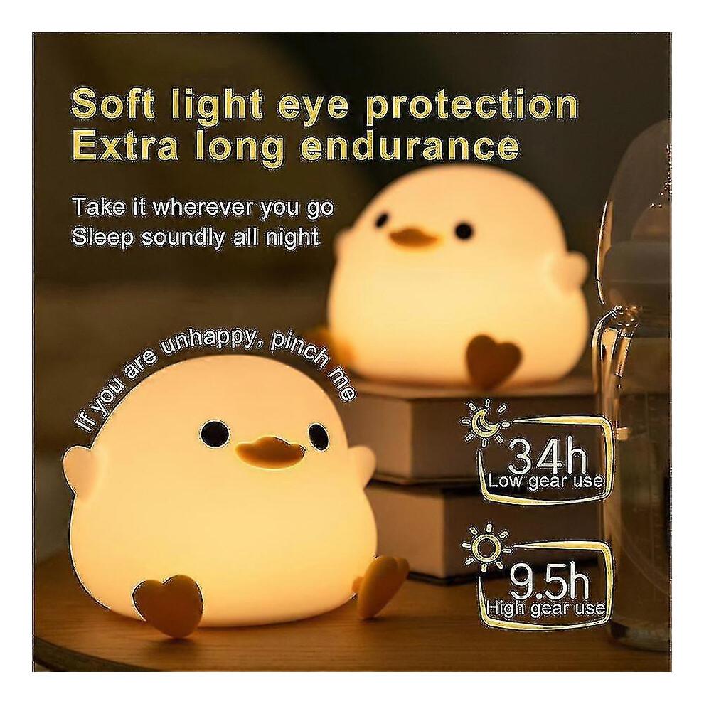 Niedliches LED-Enten-Nachtlicht, wiederaufladbar, Silikon, mit Berührungssensor und Timer, ideal für ein Kinderzimmer.